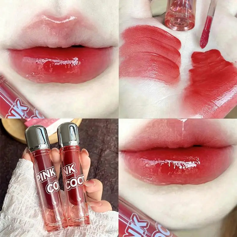 Dark Red Brown Mirror Lip Glaze Water Light Moisturizing Non-stick Cup Highly Pigmented Red Liquid Lipstick Lips Makeup Cosmetic