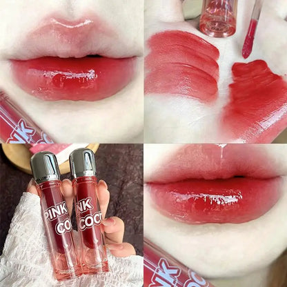 Dark Red Brown Mirror Lip Glaze Water Light Moisturizing Non-stick Cup Highly Pigmented Red Liquid Lipstick Lips Makeup Cosmetic