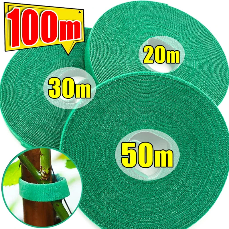100/2M Plant Nylon Cable Tie Green Garden Twine Self Adhesive Adjustable Plants Bandage Hook Loop Support Reusable Fastener Tape