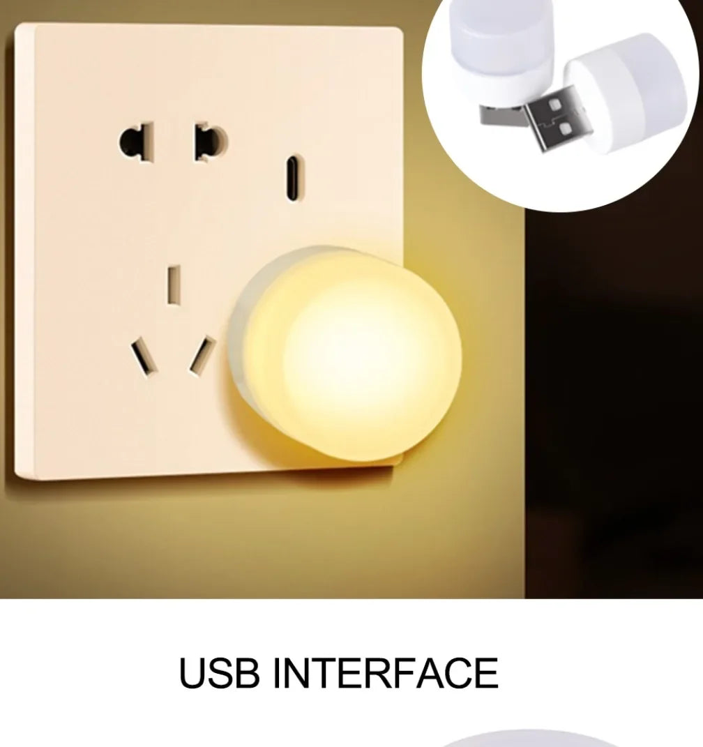 100-10PCS Portable Mini Night Lights Colorful USB Plug Lamp Power Bank Charging LED Book Light Round Reading Eye Protection Lamp