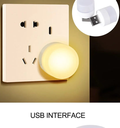 100-10PCS Portable Mini Night Lights Colorful USB Plug Lamp Power Bank Charging LED Book Light Round Reading Eye Protection Lamp