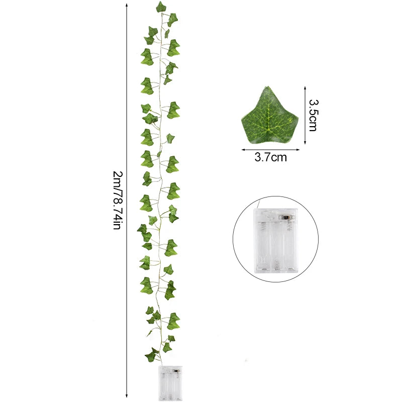 Green Leaf String Lights Artificial Ivy Vine Fairy Light Garland Wedding Party Decoration Christmas Home Room Wall Hanging Plant