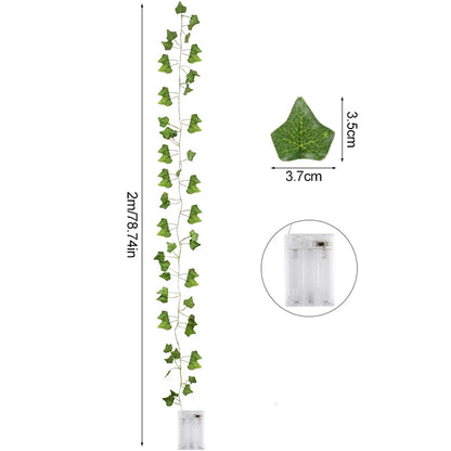 Green Leaf String Lights Artificial Ivy Vine Fairy Light Garland Wedding Party Decoration Christmas Home Room Wall Hanging Plant