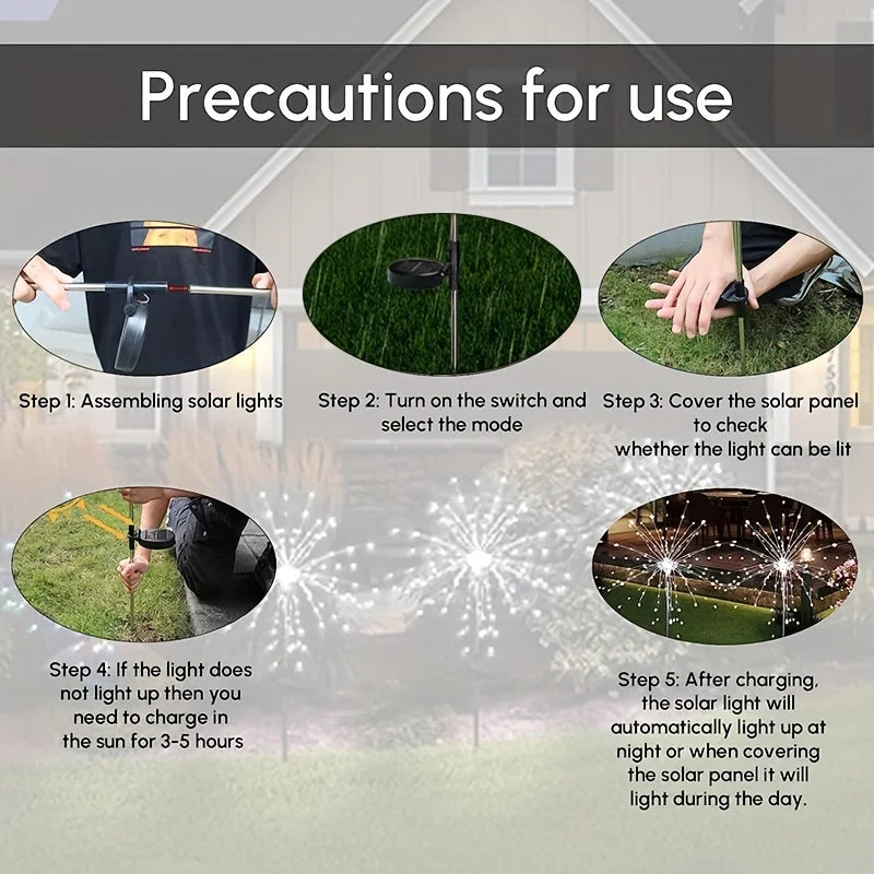 1 Packs Solar Fairy Lights,Waterproof Outdoor Firework Lights,LEDs Garden Flower Light For Garden Christmas Party DIY Decoration
