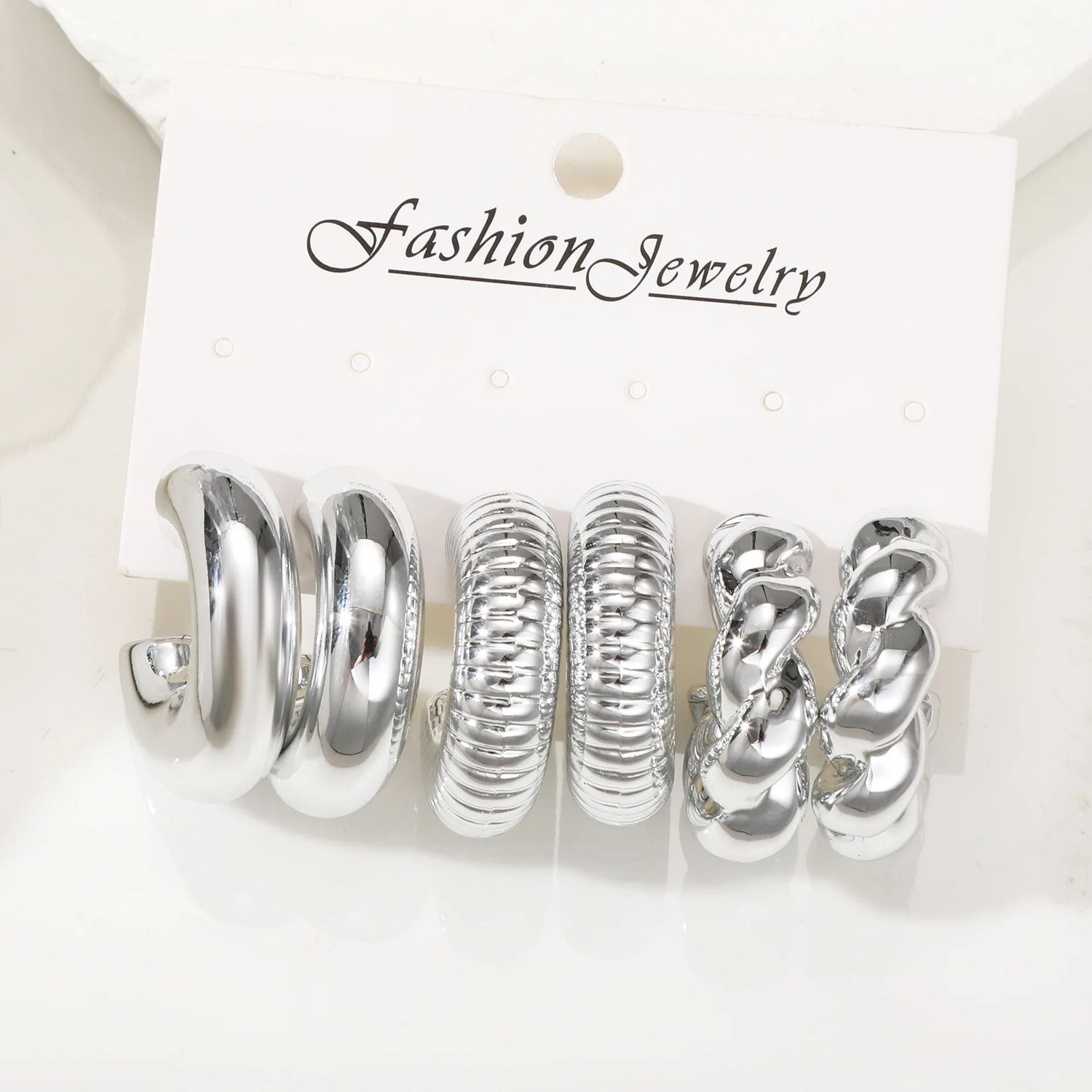 6pcs Fashion Minimalist Chunky Gold Plated Waterdrop Hoop Earrings for Women Smooth C-shaped Water Droplets Earrings JewelryGift