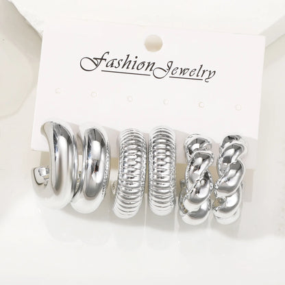 6pcs Fashion Minimalist Chunky Gold Plated Waterdrop Hoop Earrings for Women Smooth C-shaped Water Droplets Earrings JewelryGift