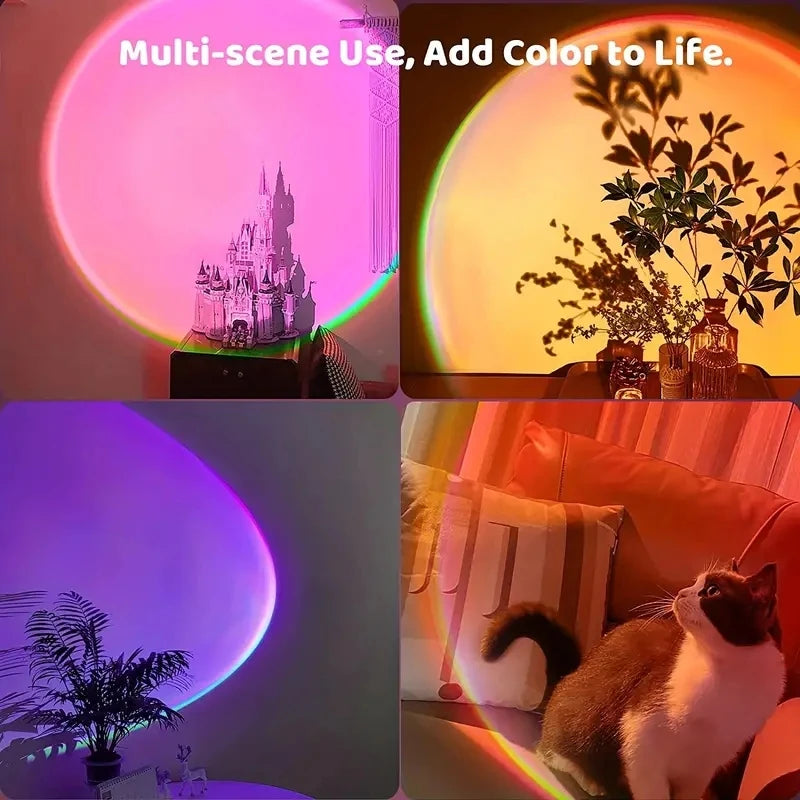 Vibrant Sunset Projection Light - 16-Color Spectrum, USB Remote Control, Dynamic Color Changing LED Light - Creates Warm Home