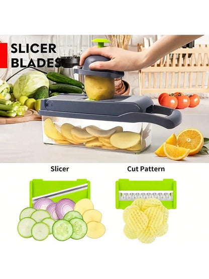 16pcs/Set Vegetable Chopper Onion Chopper Handle Food Grate Food Chopper Kitchen Vegetable Slicer Dicer Cut Potato Shredder