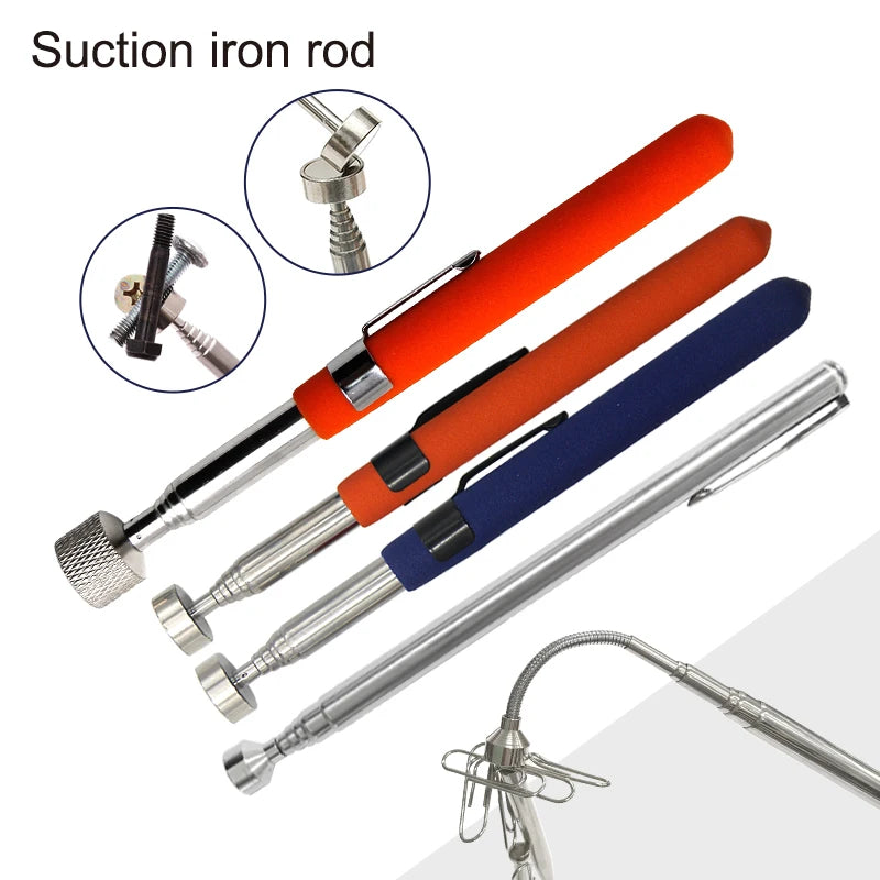 Strong Magnetic Suction Rod Orange Red Handle Magnetic Pickup Stainless Steel Antenna Retractable Suction Iron Rod