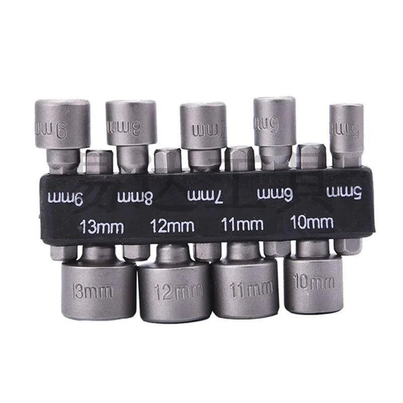 9pcs/set 5mm-13mm Hex Sockets Sleeve Nozzles Nut Driver Set Screwdriver Set Adapter Metric Socket Powerful Drill Bit Tool Wrench