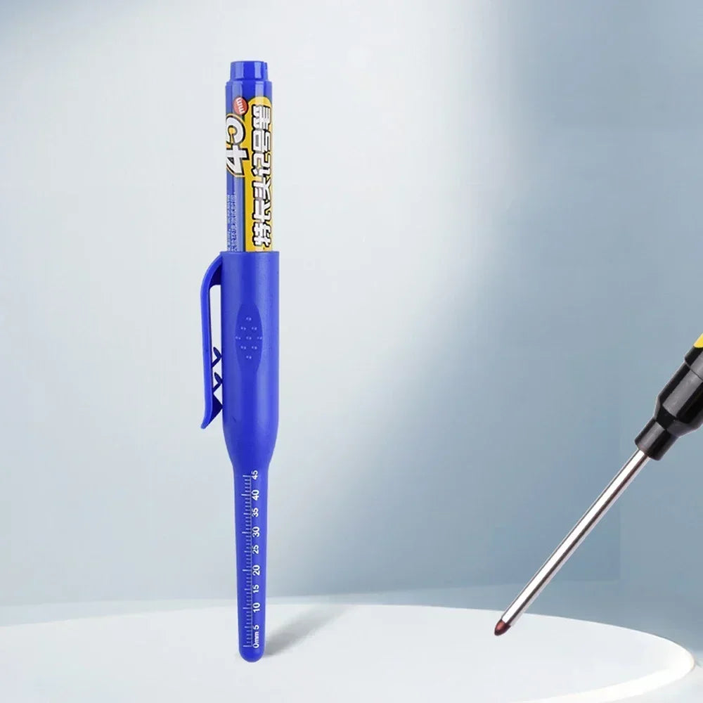12-1Pcs Multi-Purpose 45mm Deep Drill Hole Long Nibs Waterproof Marker Pens for Bathroom Woodworking Long Head Carpenter Pens