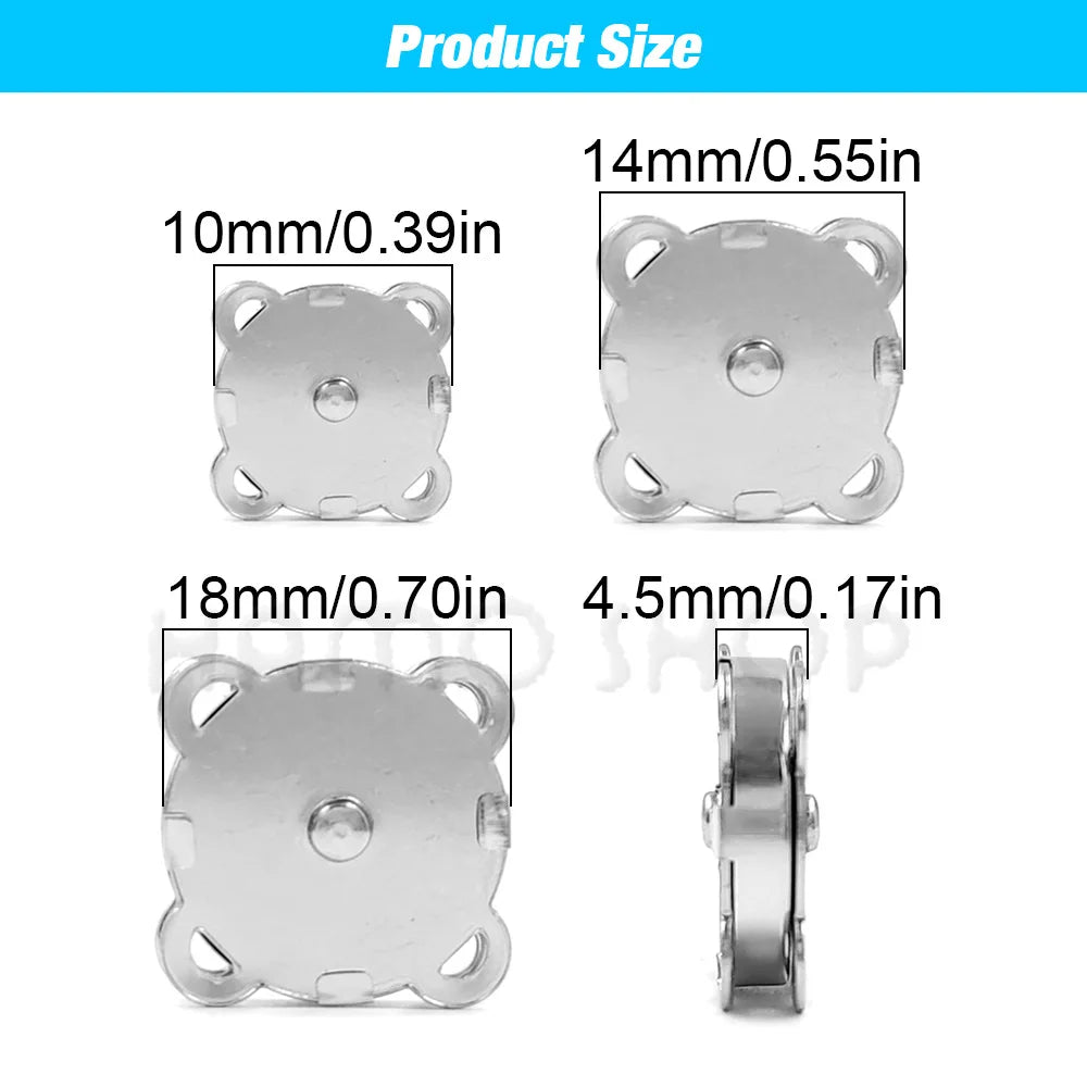 20sets 10mm-18mm Sew-on Metal Magnet Buckle Snap Fasteners Buttons Kits DIY Sewing Garment Accessories Materials Wallet Buckle