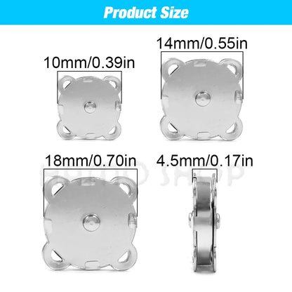 20sets 10mm-18mm Sew-on Metal Magnet Buckle Snap Fasteners Buttons Kits DIY Sewing Garment Accessories Materials Wallet Buckle