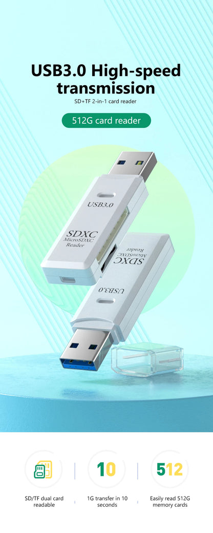 2 In 1 USB 3.0 2.0 Micro SD TF Card Reader High Speed Data Transmission