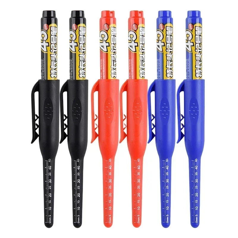 12-1Pcs Multi-Purpose 45mm Deep Drill Hole Long Nibs Waterproof Marker Pens for Bathroom Woodworking Long Head Carpenter Pens