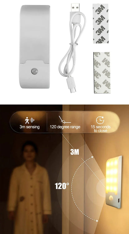 Motion Sensor LED Night Light Rechargeable Lamp Human Body Induction Cabinet Lamp Kitchen Wardrobe Stairs Emergency Lighting