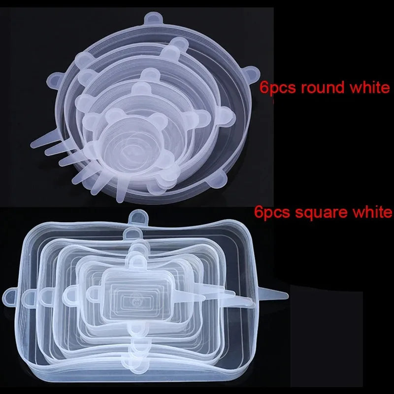 6/12Pcs Silicone Stretch Lids Reusable Food Seal Cover for Pot Bowl Keep Food Fresh Stretchy Wrap Cover Kitchen Cookware