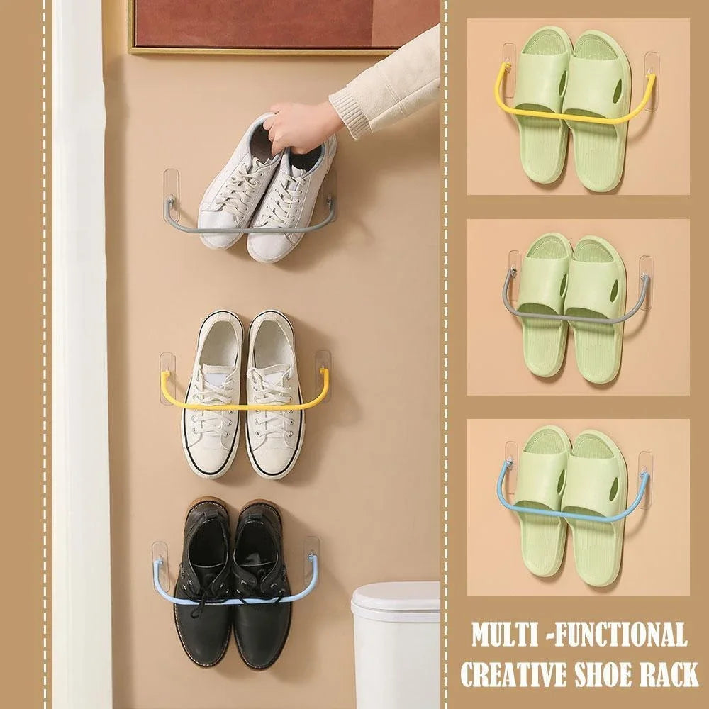 4PCS Simple Shoe Rack Wall-mounted Bathroom Slippers Hook Holder Shoes Slipper Drain Storage Drying Rack Shoe Organizer Hanger