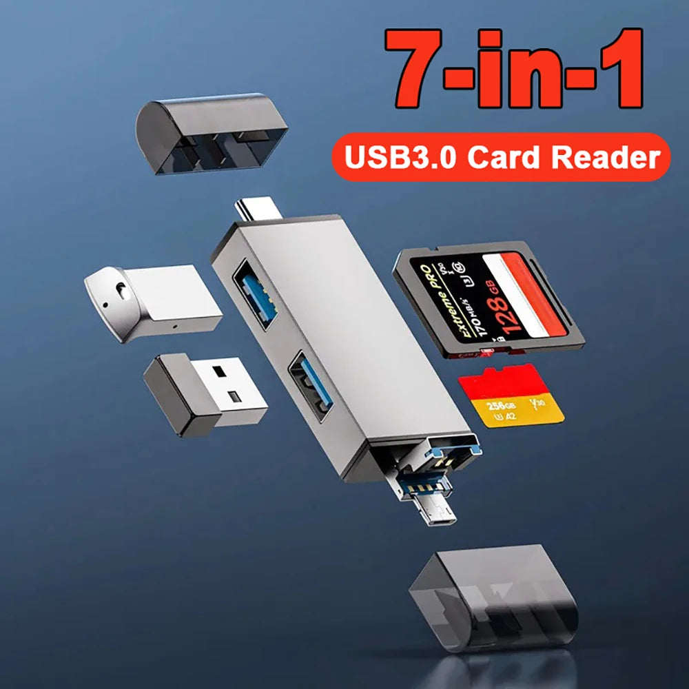 USB 3.0 SD TF Card Reader OTG Adapter USB Flash Drive USB3.0 2.0 Micro to Type C 7 in 1 Smart Memory Card Reader Accessories