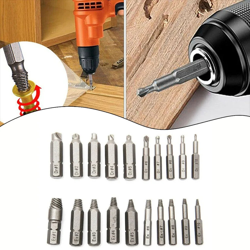 10Pcs 4/6.35mm Damaged Screw Extractor Drill Bit Set