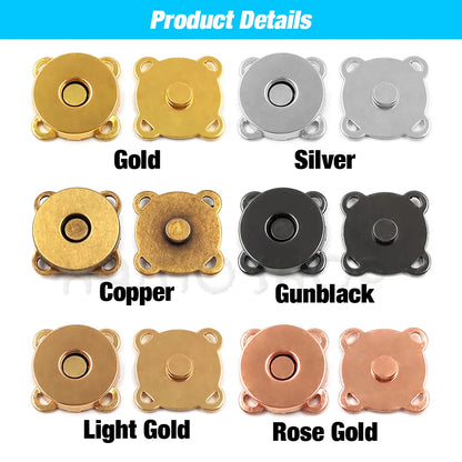 20sets 10mm-18mm Sew-on Metal Magnet Buckle Snap Fasteners Buttons Kits DIY Sewing Garment Accessories Materials Wallet Buckle