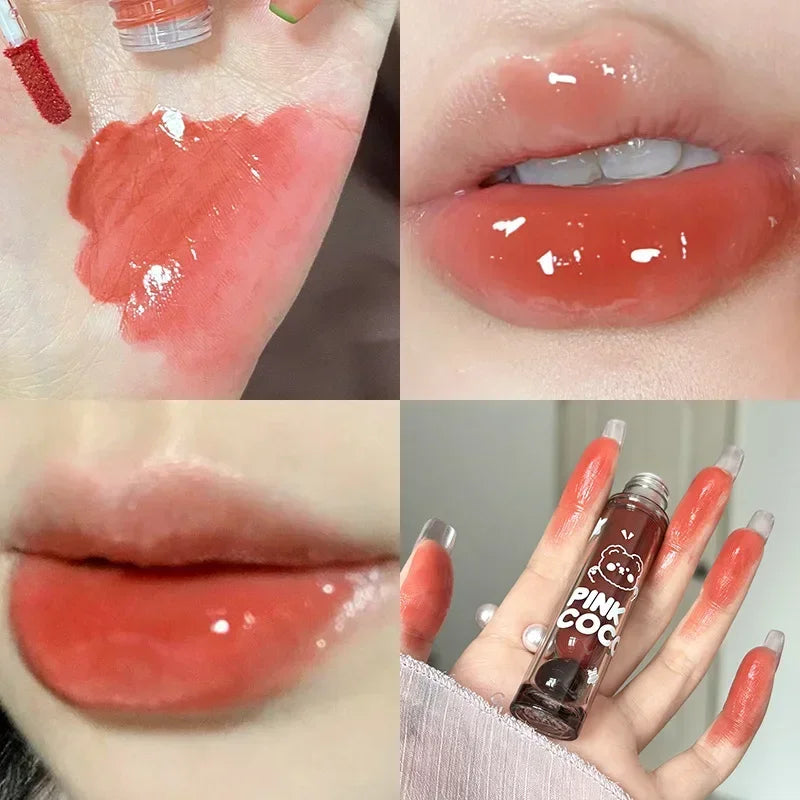 Dark Red Brown Mirror Lip Glaze Water Light Moisturizing Non-stick Cup Highly Pigmented Red Liquid Lipstick Lips Makeup Cosmetic