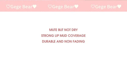 Gege Bear Adorable Rabbit Velvet Lip Mud — Matte Finish, Long-Lasting, Non-Transfer Lip Lacquer for a Whiter Appearance