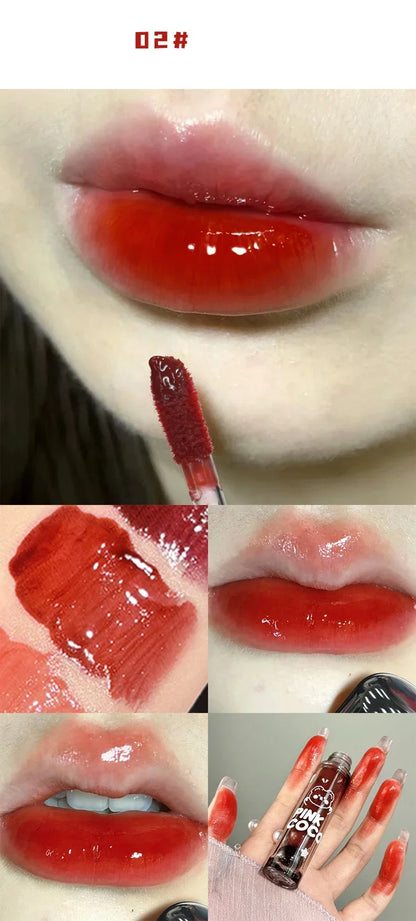 Dark Red Brown Mirror Lip Glaze Water Light Moisturizing Non-stick Cup Highly Pigmented Red Liquid Lipstick Lips Makeup Cosmetic