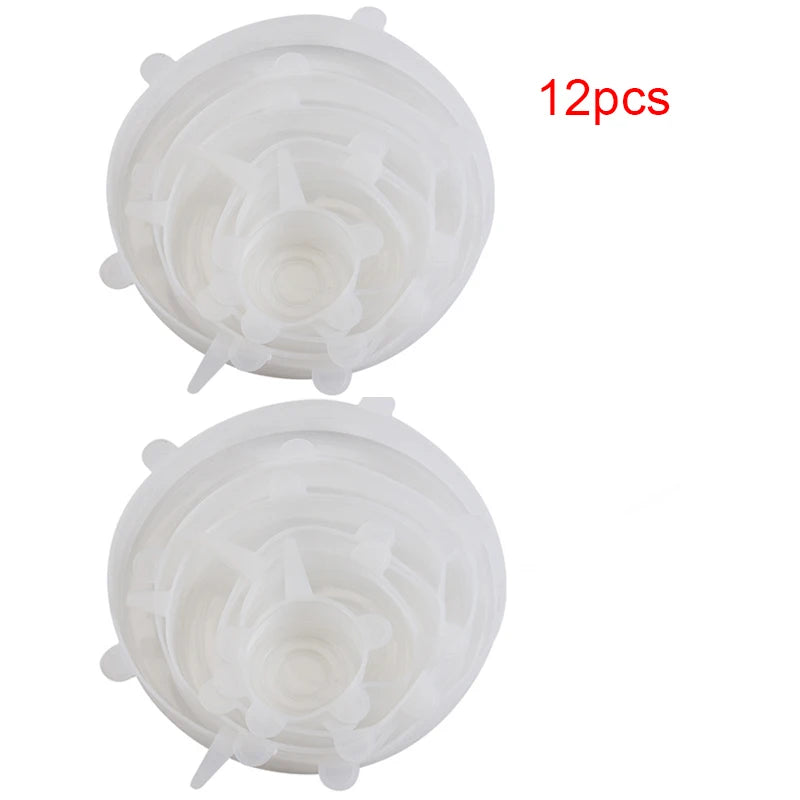 6/12Pcs Silicone Stretch Lids Reusable Food Seal Cover for Pot Bowl Keep Food Fresh Stretchy Wrap Cover Kitchen Cookware