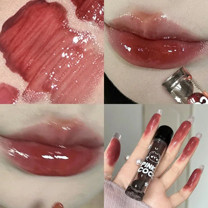 Dark Red Brown Mirror Lip Glaze Water Light Moisturizing Non-stick Cup Highly Pigmented Red Liquid Lipstick Lips Makeup Cosmetic