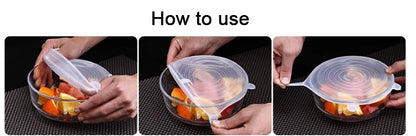 6/12Pcs Silicone Stretch Lids Reusable Food Seal Cover for Pot Bowl Keep Food Fresh Stretchy Wrap Cover Kitchen Cookware