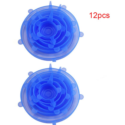 6/12Pcs Silicone Stretch Lids Reusable Food Seal Cover for Pot Bowl Keep Food Fresh Stretchy Wrap Cover Kitchen Cookware