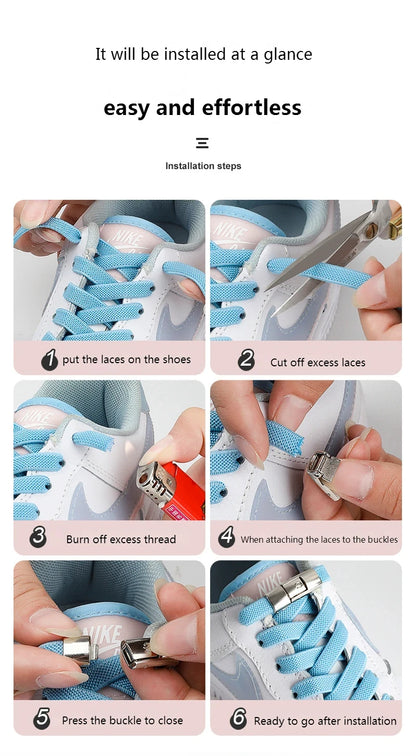 8mm Width No Tie Shoe Laces Press Lock Shoelaces Without Ties