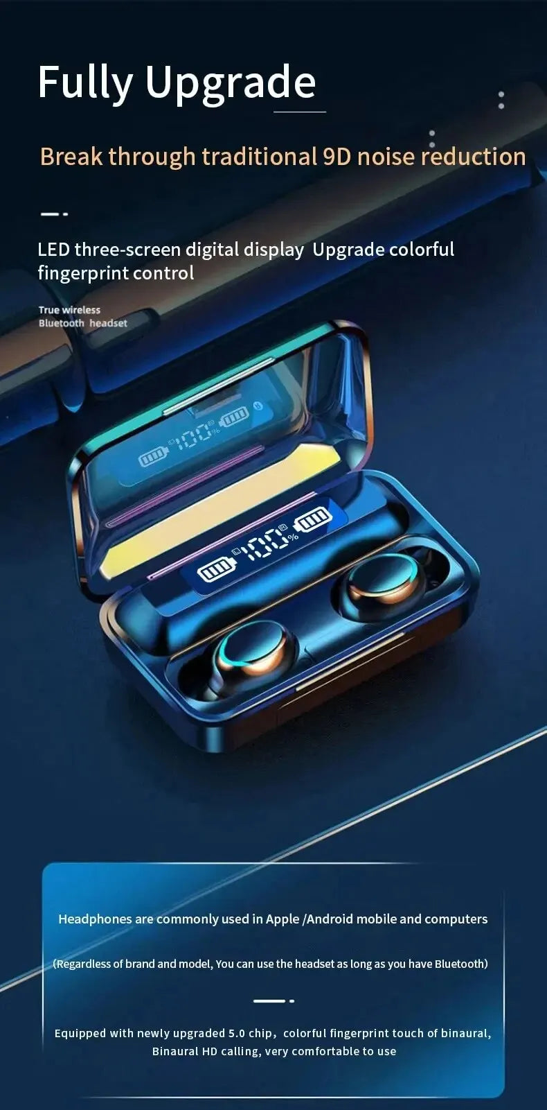 F9 Wireless Bluetooth Headphones Tws Waterproof Earbuds