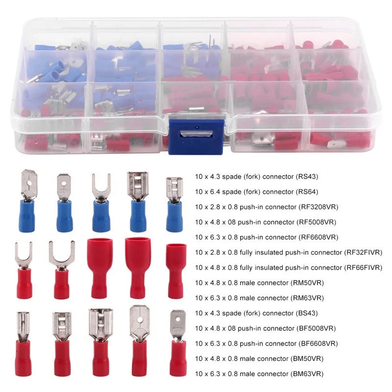 480/300/280PCS Insulated Cable Connector Electrical Wire Crimp Spade Butt Ring Fork Set Ring Lugs Rolled Terminals Assorted Kit