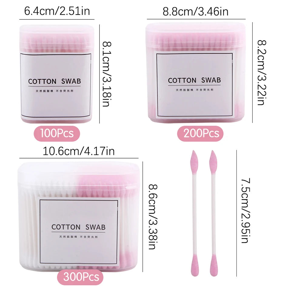 100/200/300Pcs Disposable Double Head Wood Cotton Swab Lipstick Ear Swab Cleaning Cotton Buds Makeup Sticks Cotton Swabs Tools