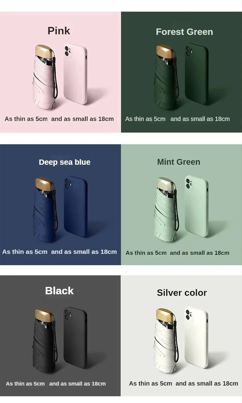 55% Off Mini Sun Umbrella Small Pocket Rain Umbrella Vinyl Folding UV Ultraviolet Protection Sun Shade Pocket Parasol Capsule