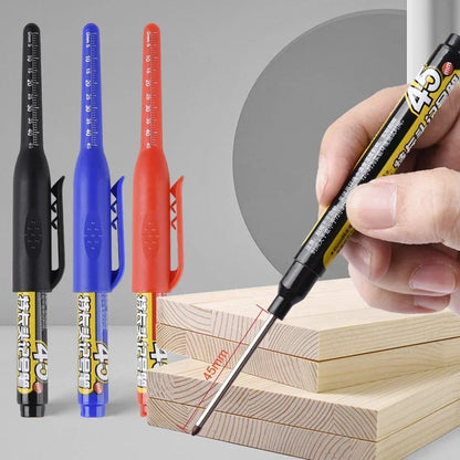 12-1Pcs Multi-Purpose 45mm Deep Drill Hole Long Nibs Waterproof Marker Pens for Bathroom Woodworking Long Head Carpenter Pens