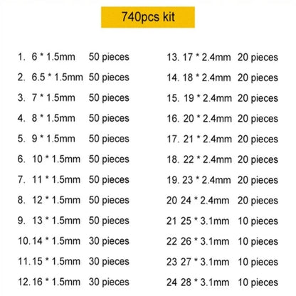 740/1200Pcs O-ring Rubber Gaskets Seal Ring Set Nitrile Rubber High Pressure O-Rings NBR Sealing Elastic Band O Rubber Rings Set