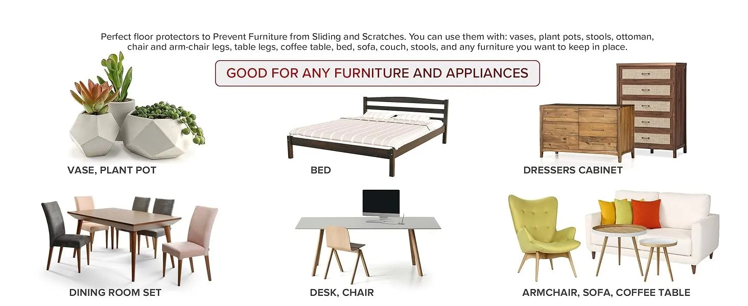 44pcs Furniture Grippers - Non Slip Pads for Furniture Legs - Self Adhesive Rubber Feet - Anti Slide Hardwood Floor Protectors