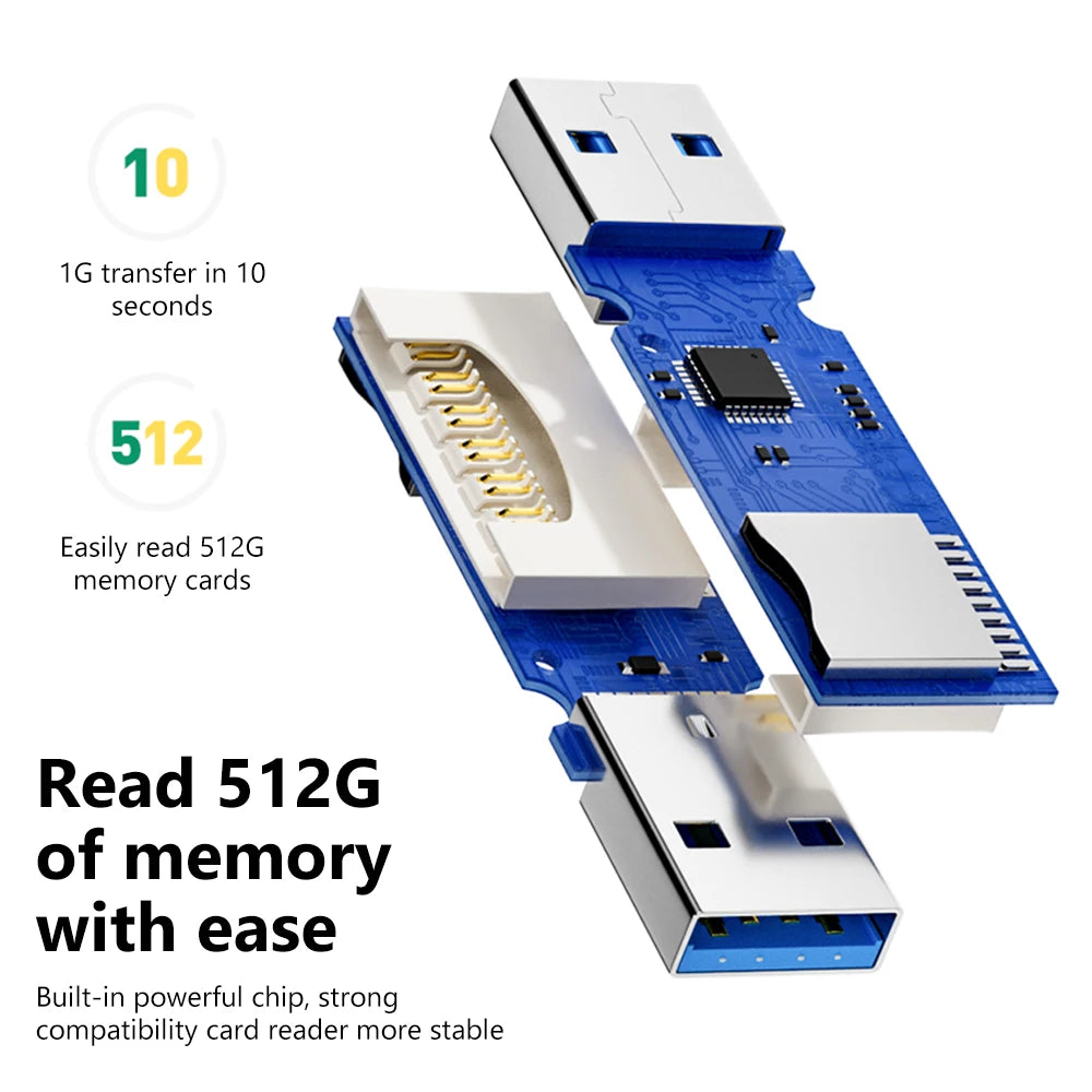 2 In 1 USB 3.0 2.0 Micro SD TF Card Reader High Speed Data Transmission