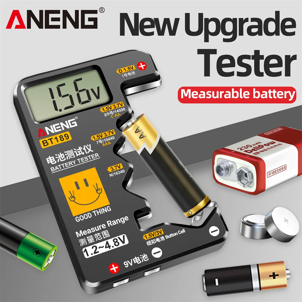 ANENG BT189 Universal Battery Tester 9V AA AAA Button Cell Battery Tester Detectors LCD Battery Indicator Gauge Checker  Tools