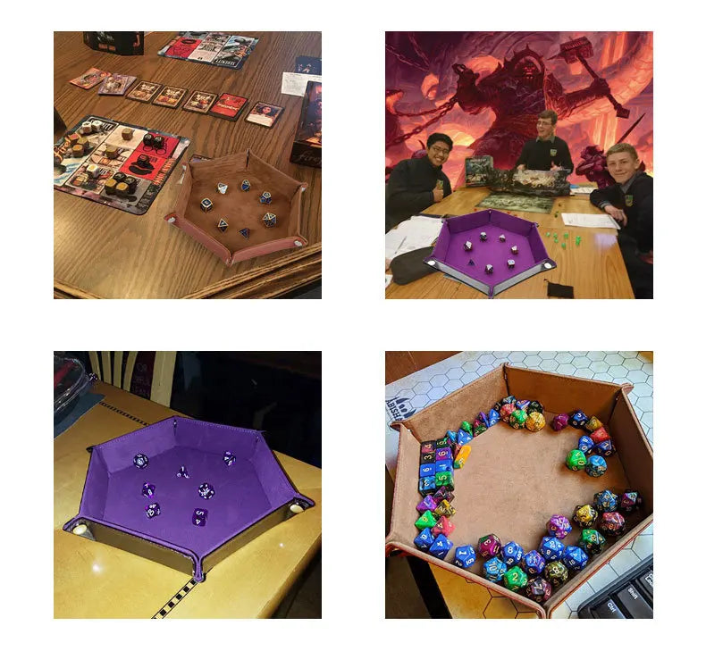 1pc Hexagonal Dice Tray and Miscellaneous Storage Box Board Game Dice Tray Accessories Leather Dice Tower