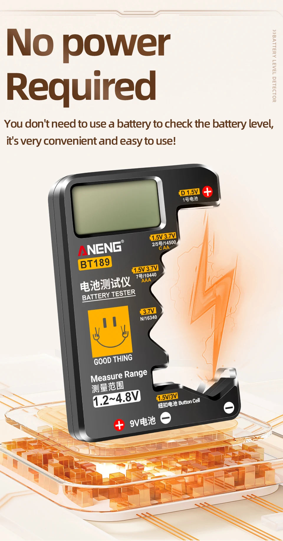 ANENG BT189 Universal Battery Tester 9V AA AAA Button Cell Battery Tester Detectors LCD Battery Indicator Gauge Checker  Tools
