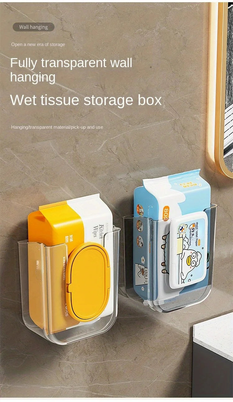 Bathroom non perforated wall mounted wet tissue storage box with large opening and strong load-bearing capacity