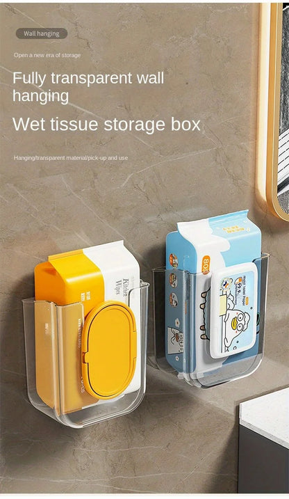Bathroom non perforated wall mounted wet tissue storage box with large opening and strong load-bearing capacity