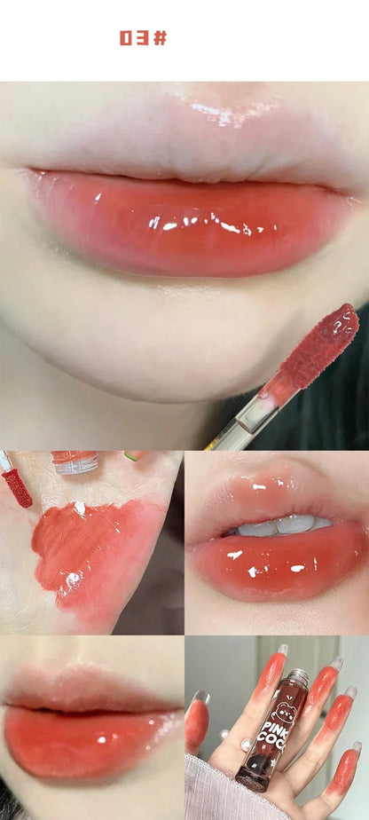 Dark Red Brown Mirror Lip Glaze Water Light Moisturizing Non-stick Cup Highly Pigmented Red Liquid Lipstick Lips Makeup Cosmetic