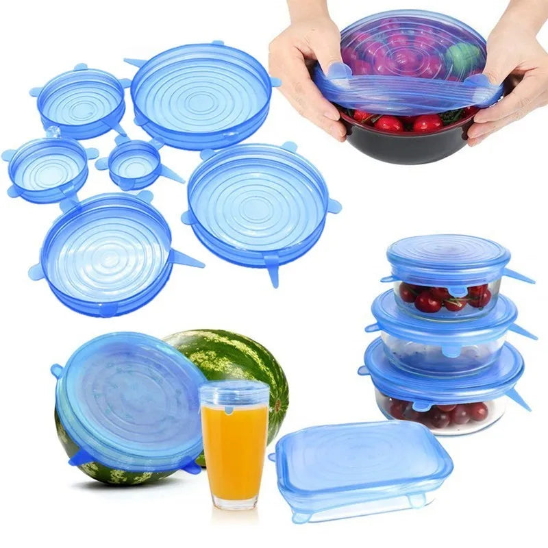 6/12Pcs Silicone Stretch Lids Reusable Food Seal Cover for Pot Bowl Keep Food Fresh Stretchy Wrap Cover Kitchen Cookware