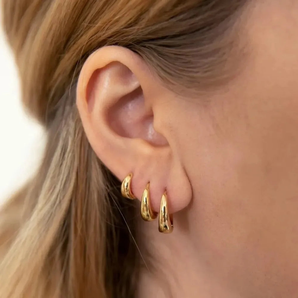 6pcs Fashion Minimalist Chunky Gold Plated Waterdrop Hoop Earrings for Women Smooth C-shaped Water Droplets Earrings JewelryGift