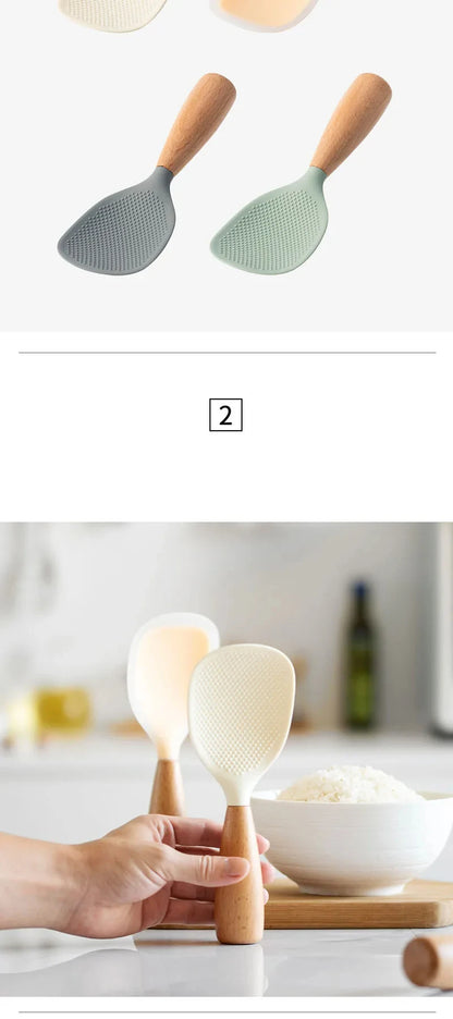 1Pc Silicone Spoon Non-stick Cooking Spoon Anti-scalding Pot Rice High-temperature-resistant Spoon Durable Kitchen Gadgets